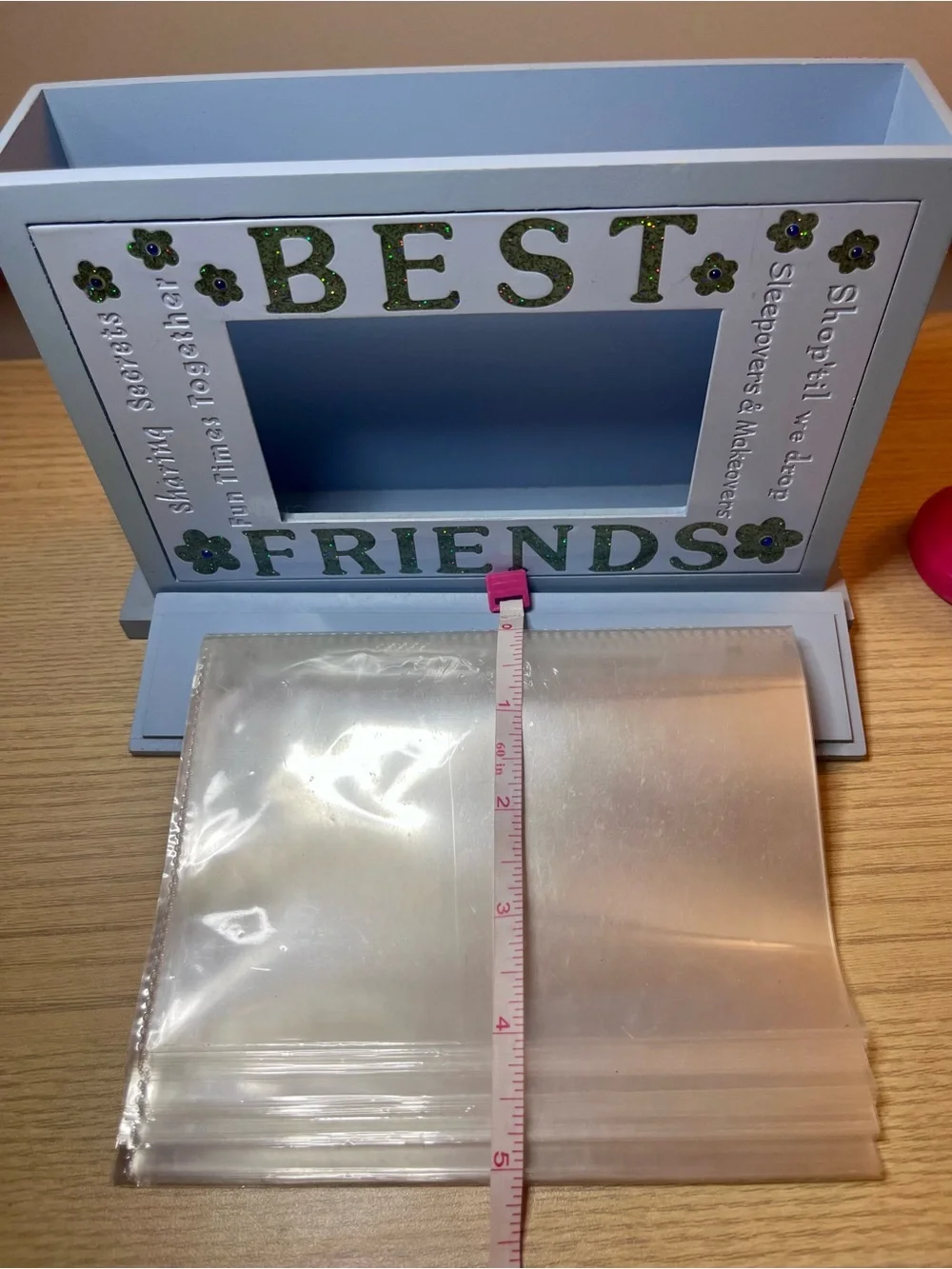 Vintage Wooden Best Friends Photo Box Flip Album Memory Storage Blue Y2K